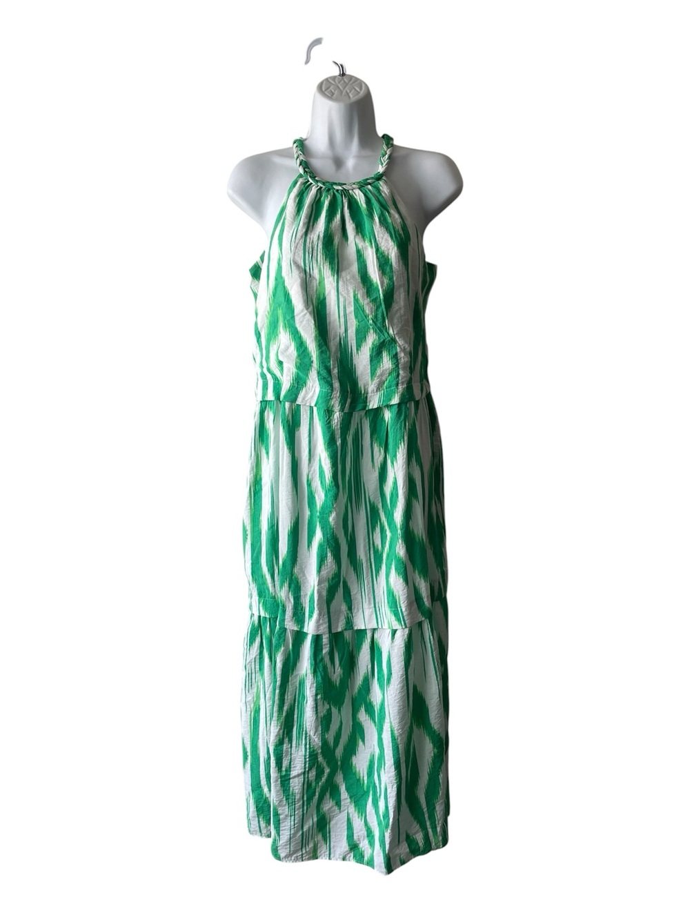 sofia by sofia vergara Green and White Halter Tiered Maxi Dress